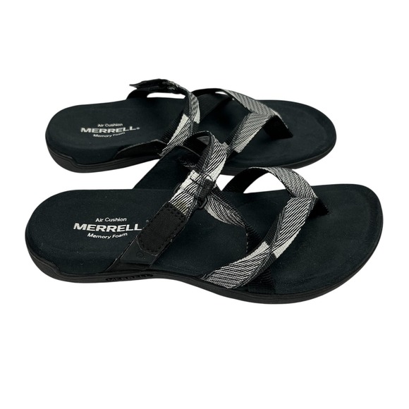 Merrell Shoes - Merrell EUC Mendi Thong Sandals Women's 6 Black White J000788 Performance